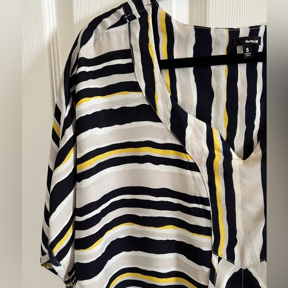 Hurley Womens V Neck Modern Boho Blouse Loose Front Pockets Drawstring Waist (S) - Picture 5 of 11